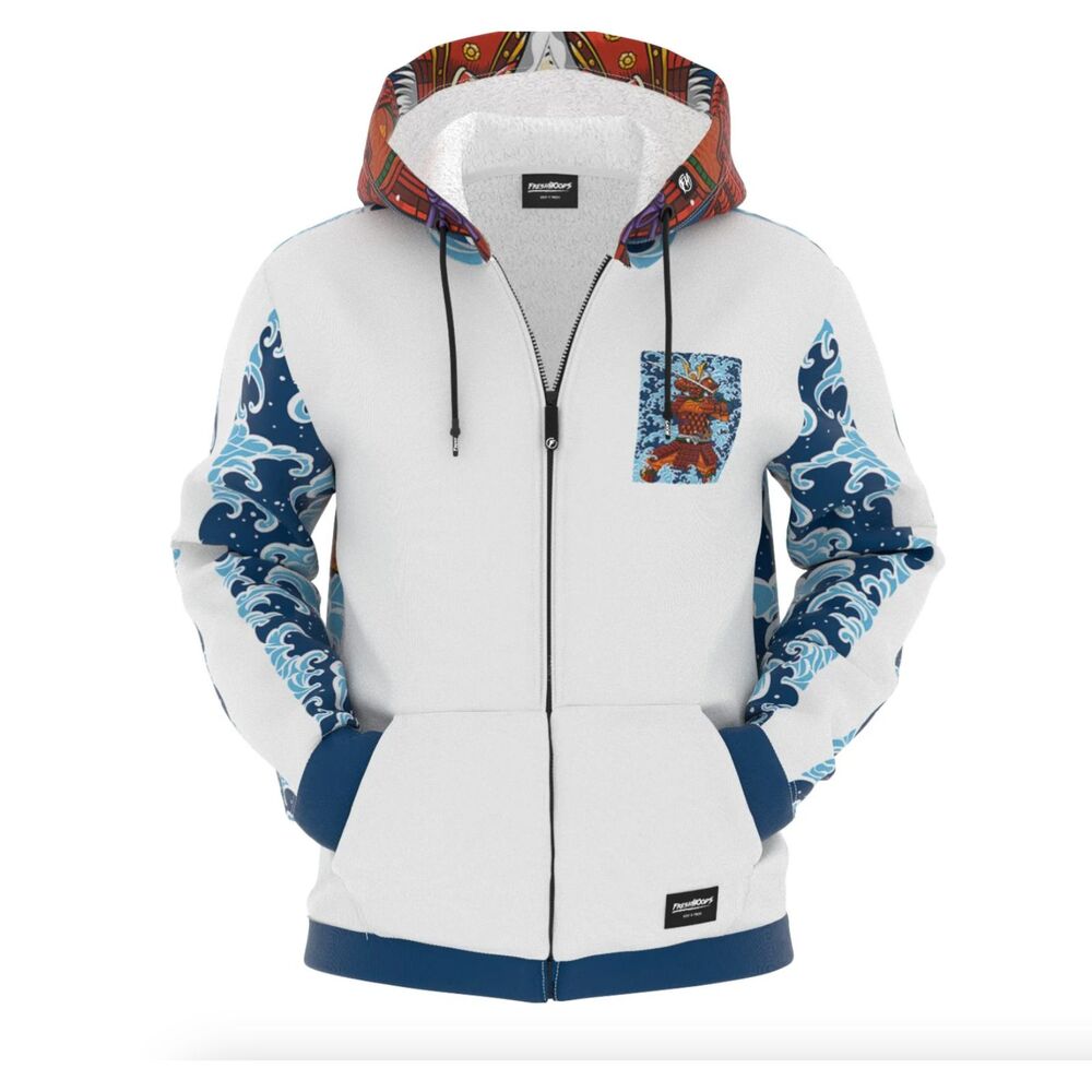 Fresh Hoods NWT Graphic Samurai Wave Zip Up Hoodie Oversized XL
